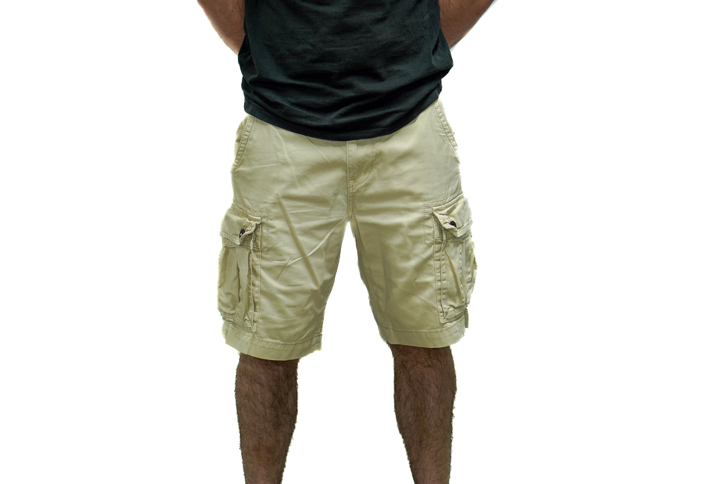 BEIGE BUTTON CARGO SHORTS