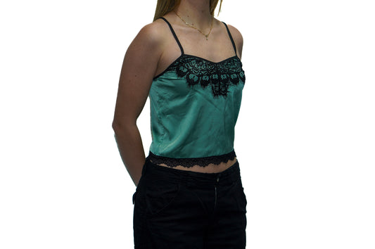 GREEN CROPPED LACE CAMI