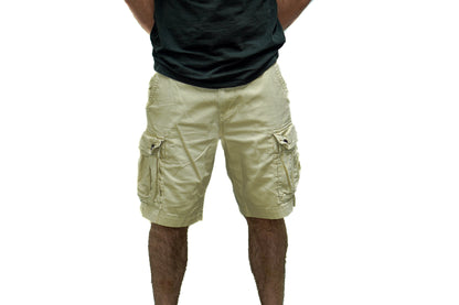 BEIGE BUTTON CARGO SHORTS