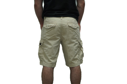 BEIGE BUTTON CARGO SHORTS