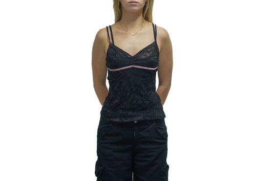 BLACK LACE PINK VELVET CAMI