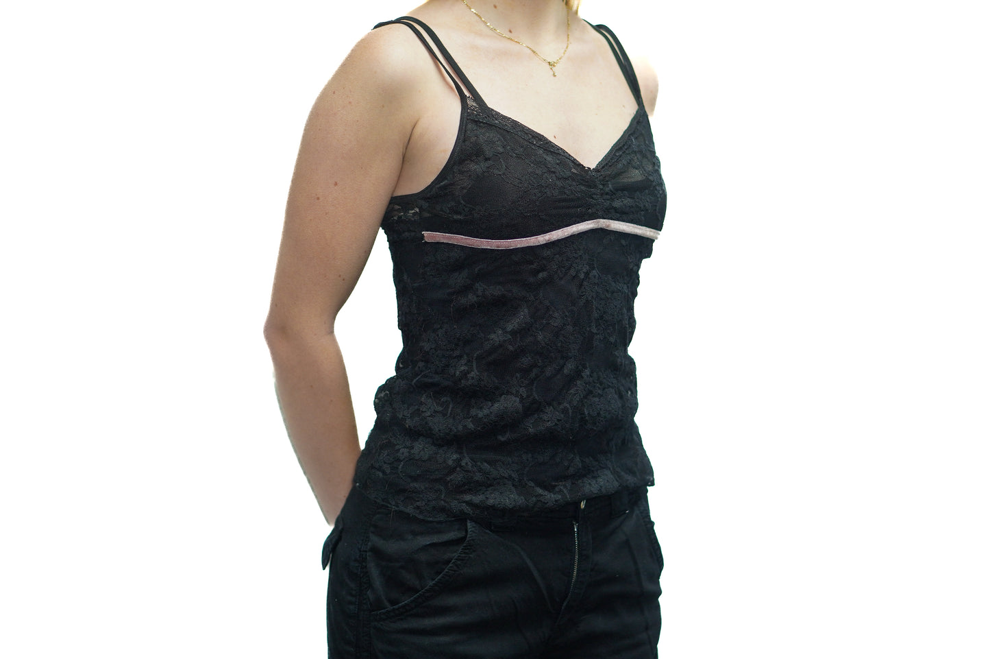 BLACK LACE PINK VELVET CAMI