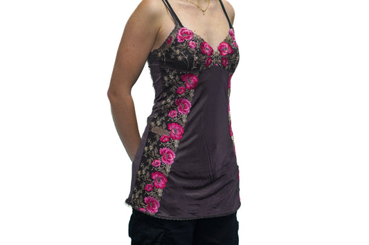 BROWN PINK ROSE LACE CAMI