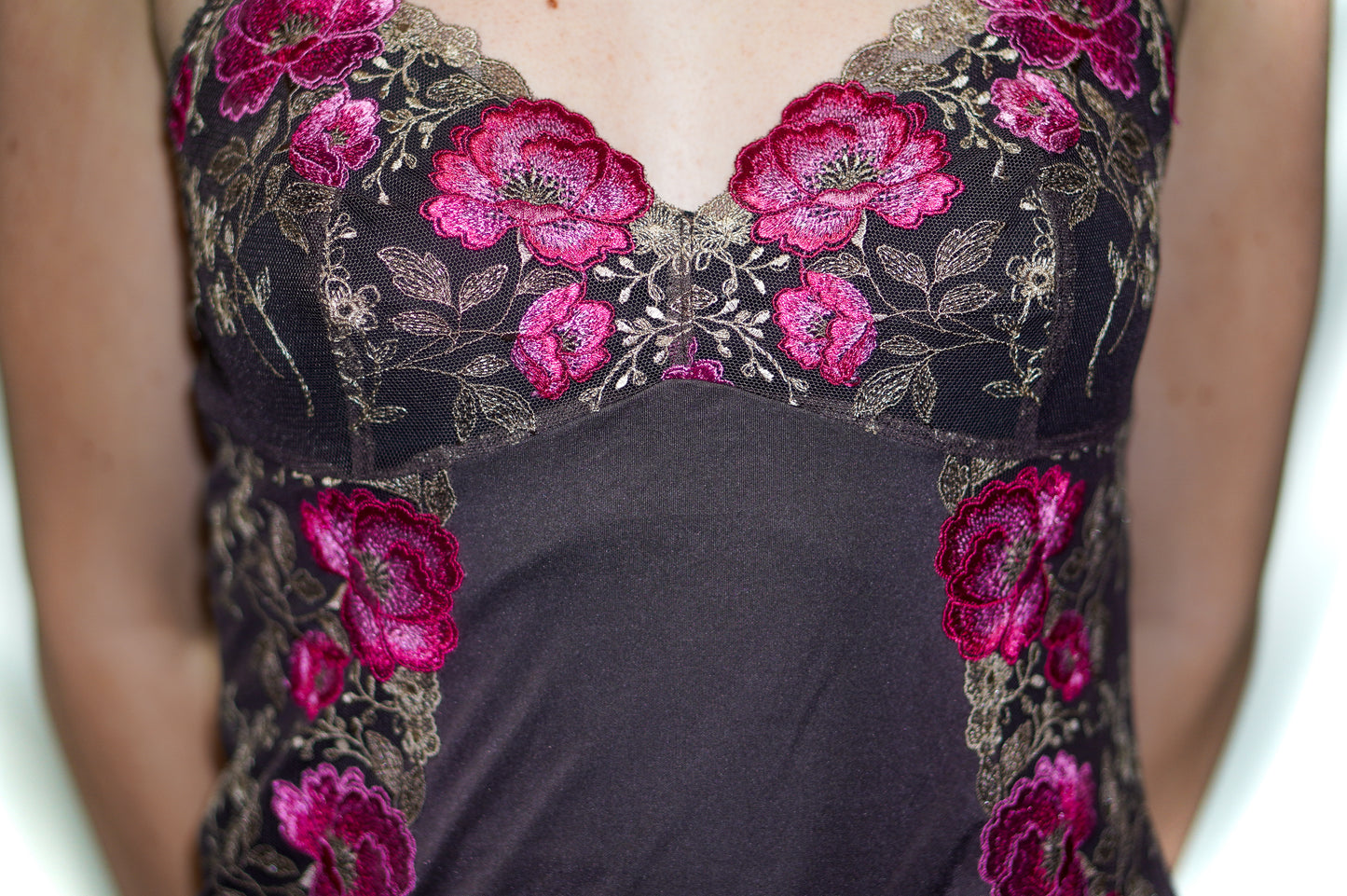 BROWN PINK ROSE LACE CAMI