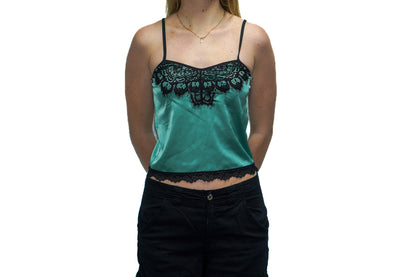 GREEN CROPPED LACE CAMI