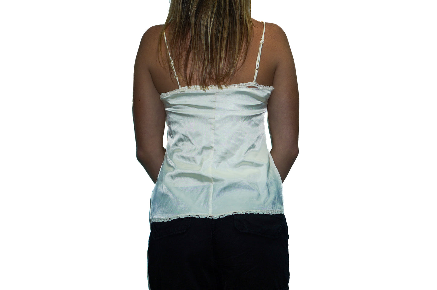 WHITE SILK LACE CAMI