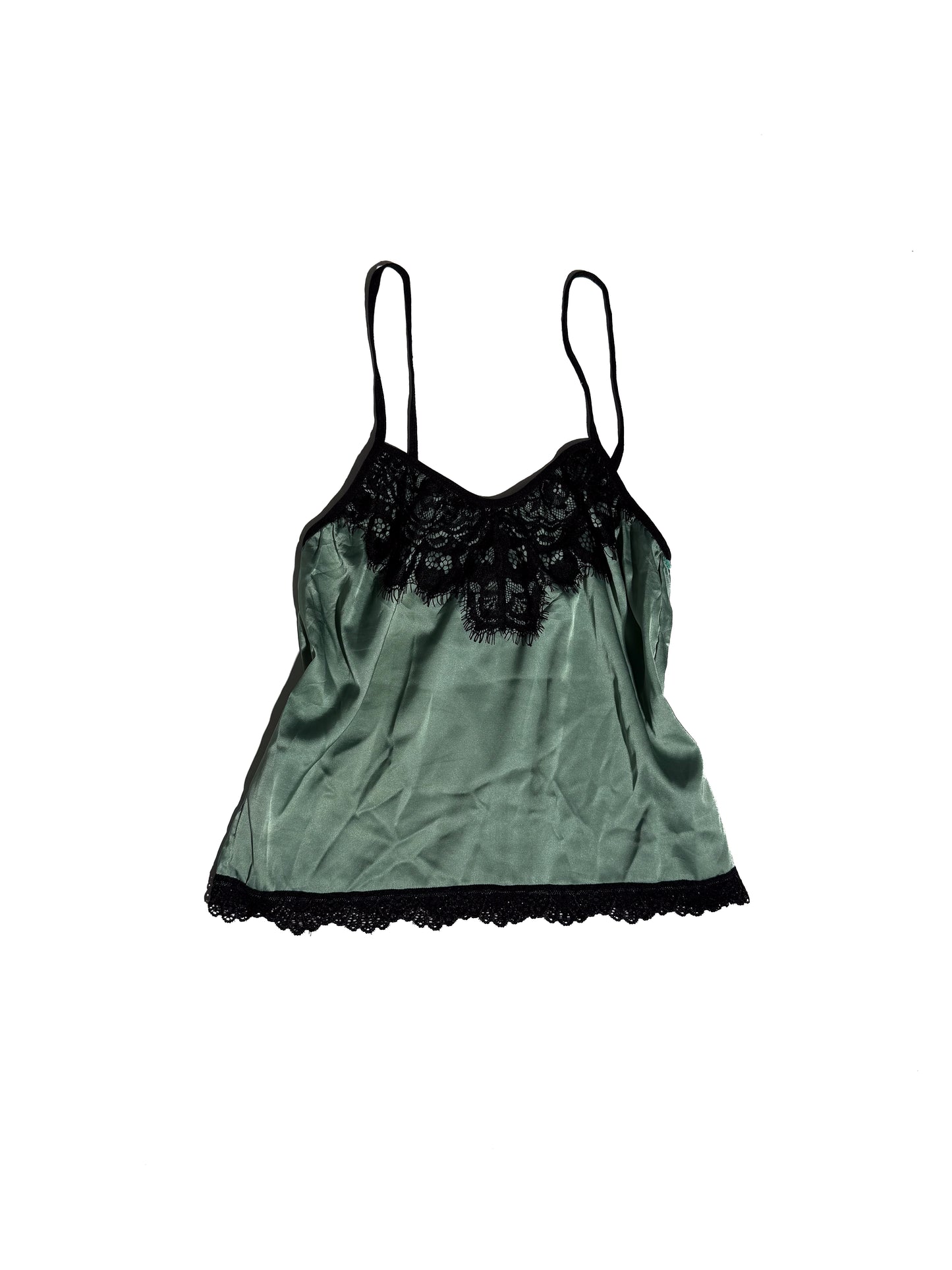 GREEN CROPPED LACE CAMI